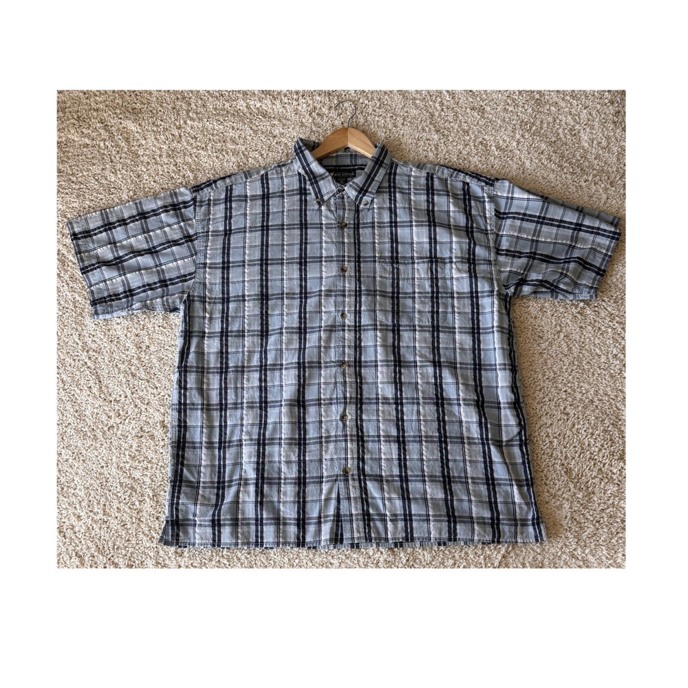 Big Dogs Button Up Shirt Mens 3X Blue Plaid Excellent Short Sleeve Cotton Casual
